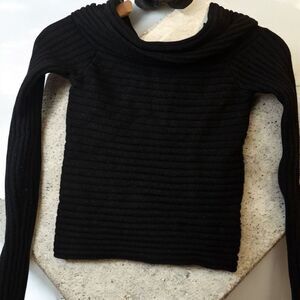 Forever 21 Black Ribbed Cowl Neck Sweater Off the Shoulder Preowned Size:  S